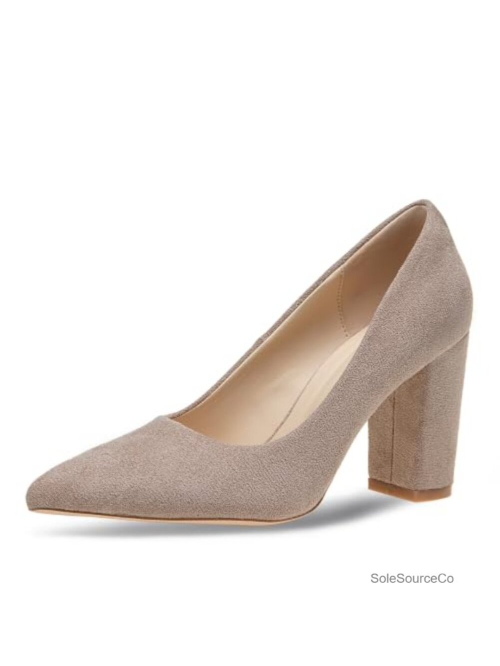 Women's Faux Leather Block Heel Pumps Pointed Toe 3 Inch Chunky Heel Dress Shoes